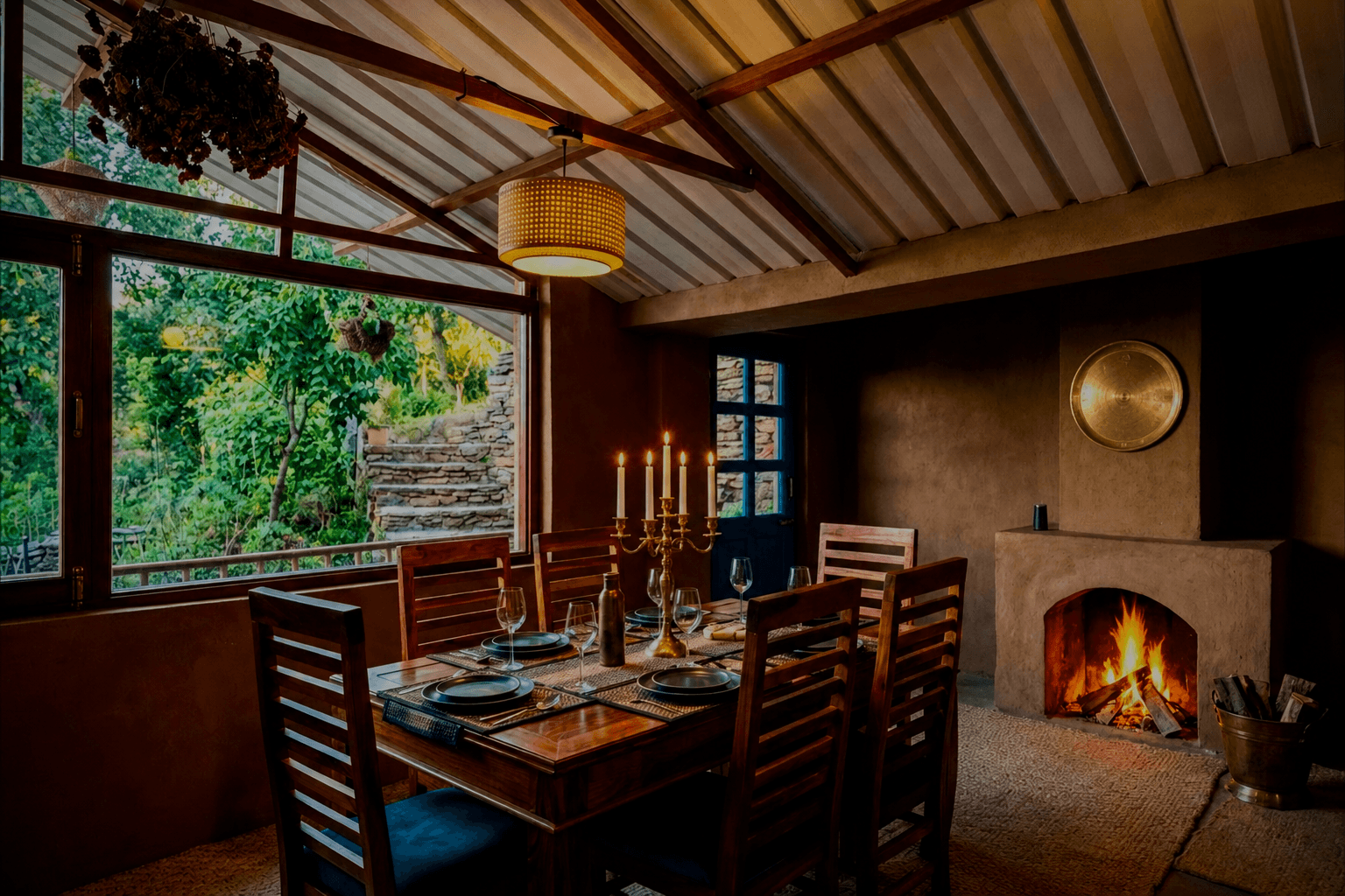 The Family Suite — private dining room with fireplace